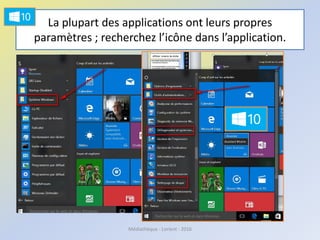 La plupart des applications ont leurs propres
paramètres ; recherchez l’icône dans l’application.
Médiathèque - Lorient - 2016
 