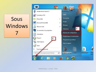 Sous
Windows
7
Médiathèque - Lorient - 2016
 