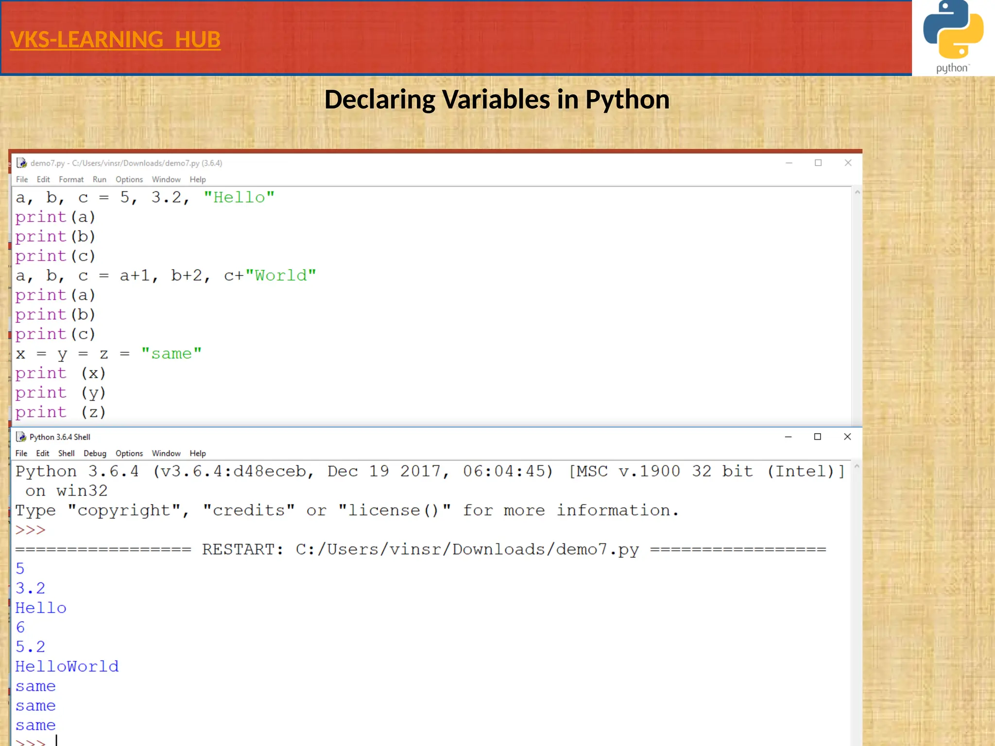 VKS-LEARNING HUB
Declaring Variables in Python
 