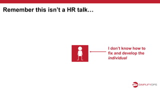 Remember this isn’t a HR talk…
I don’t know how to
fix and develop the
individual
 