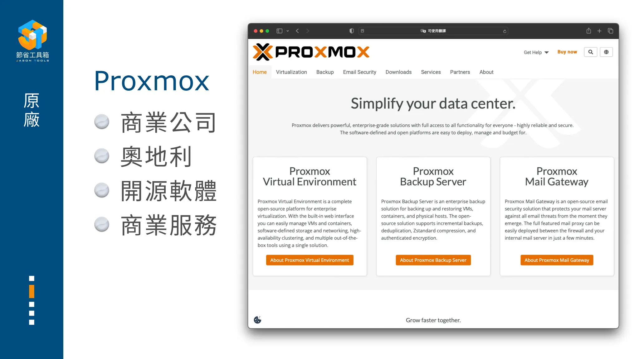 原
廠
Proxmox
商業公司
奧地利
開源軟體
商業服務
 