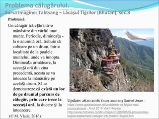 Problema călugărului.
Sursa imagine: Taktsang – Lăcașul Tigrilor (Bhutan), sec.8
Problemă.
Un călugăr trăie te într-oș
măn...