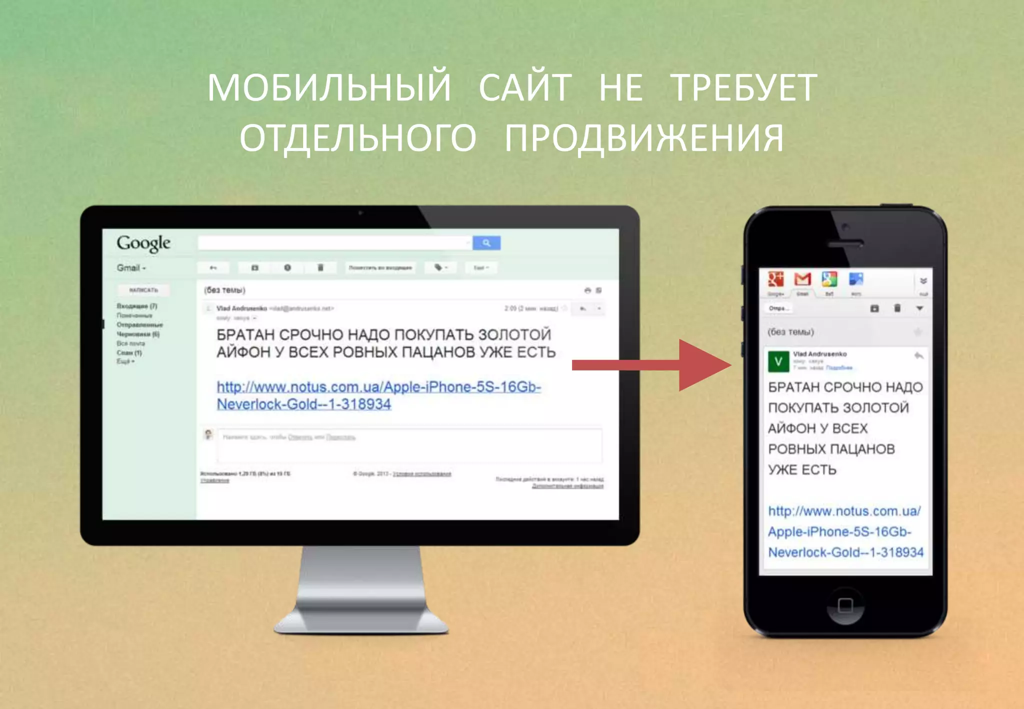 МОБИЛЬНЫЙ САЙТ НЕ ТРЕБУЕТ
ОТДЕЛЬНОГО ПРОДВИЖЕНИЯ
 