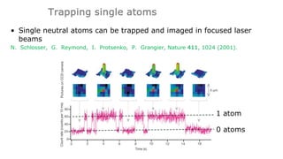 Trapping single atoms
• Single neutral atoms can be trapped and imaged in focused laser
beams
N. Schlosser, G. Reymond, I. Protsenko, P. Grangier, Nature 411, 1024 (2001).
1 atom
0 atoms
 