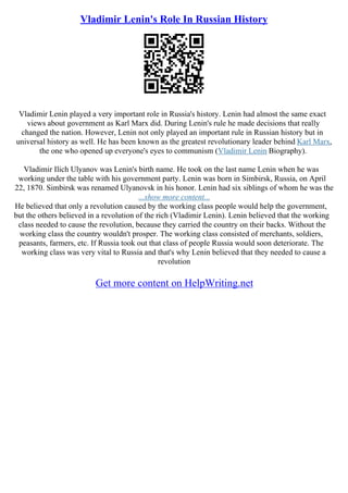 Vladimir Lenin Essay | PDF