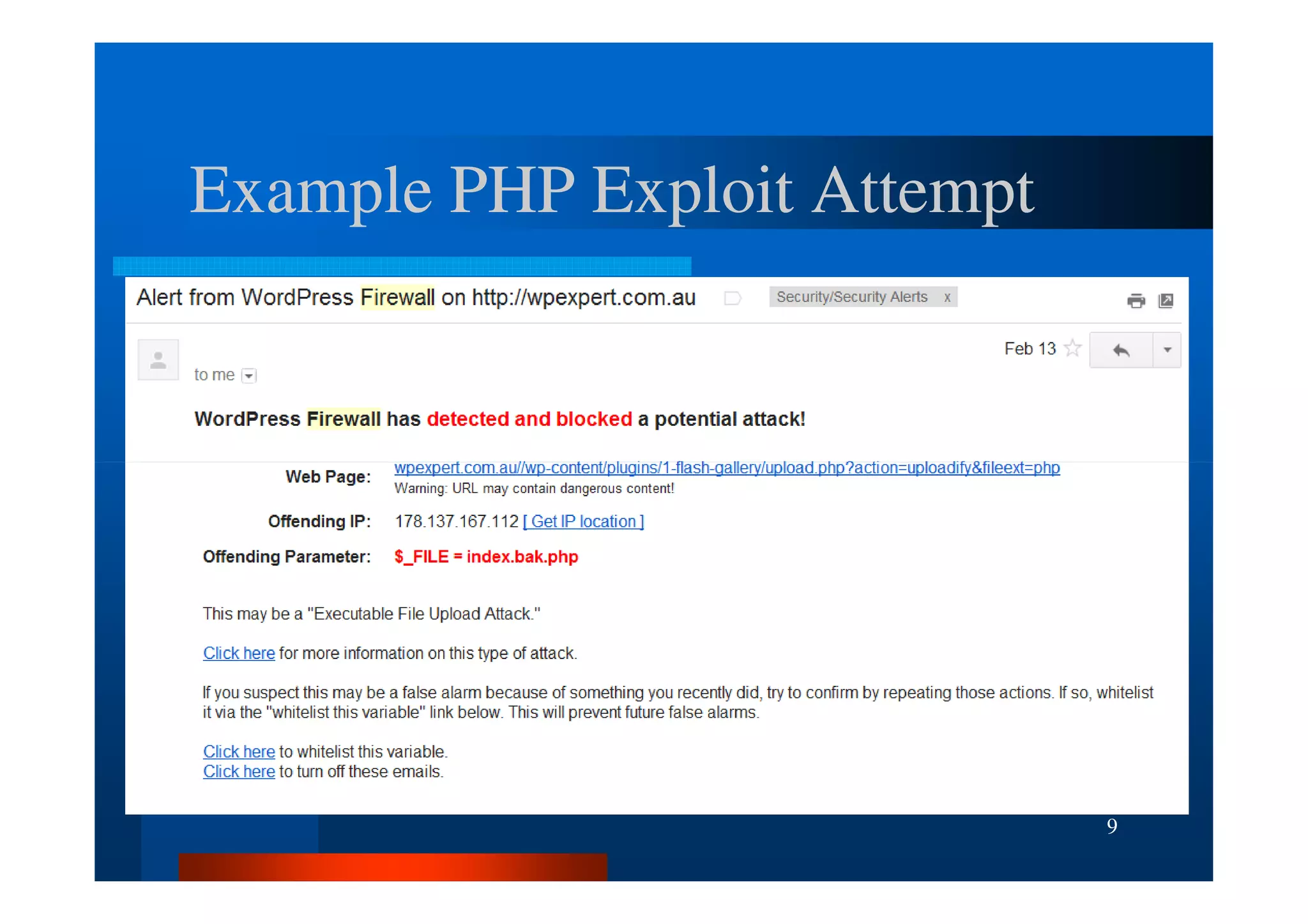 Example PHP Exploit Attempt




                              9
 
