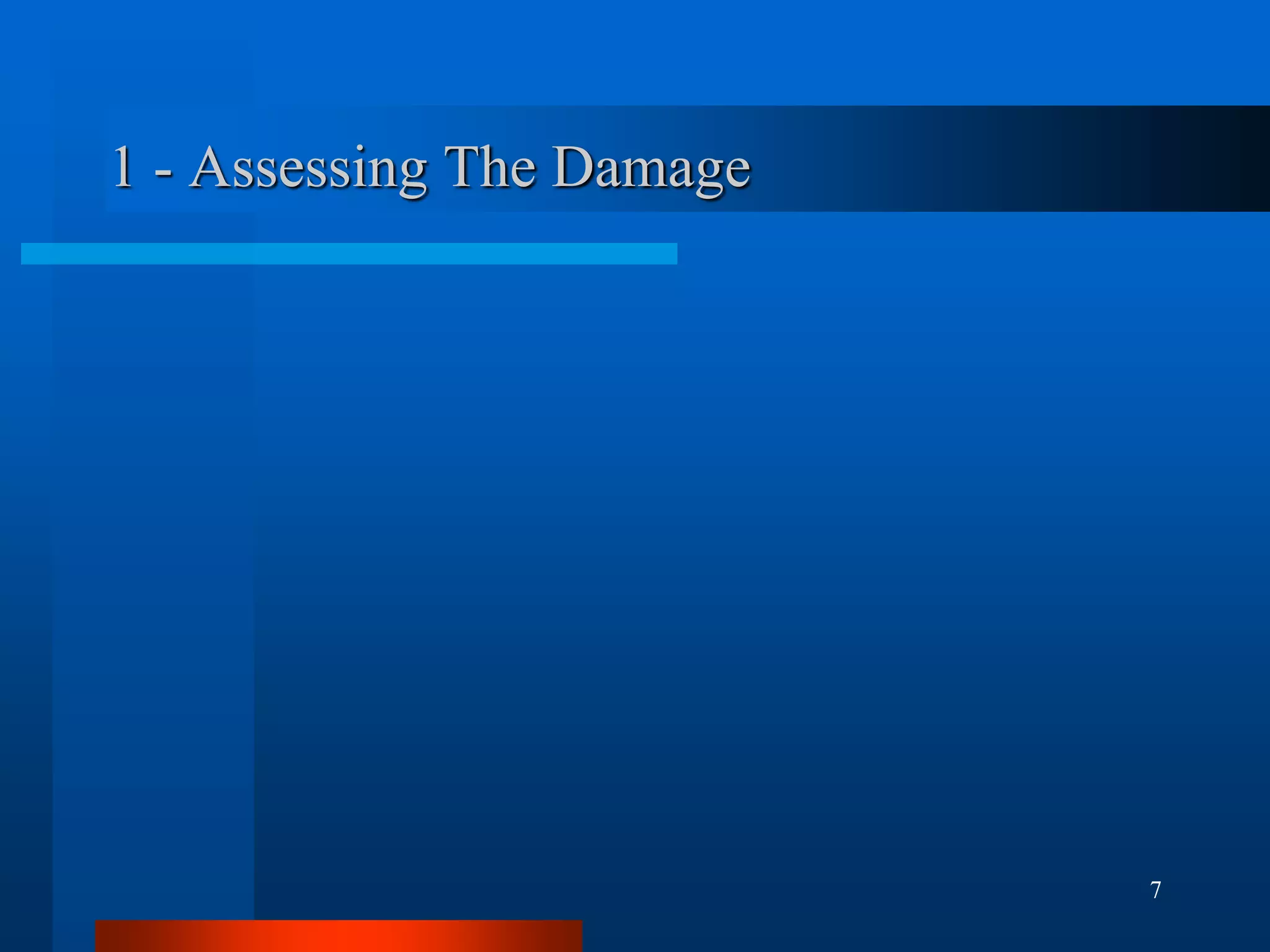 7
1 - Assessing The Damage
 