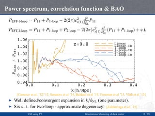 Power spectrum, correlation function & BAO
PEFT-1-loop = P11 + P1-loop − 2(2π)c2
s(1)
k2
k2
NL
P11
PEFT-2-loop = P11 + P1-...