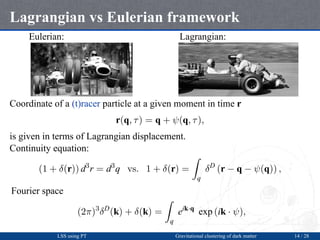 Lagrangian vs Eulerian framework
Eulerian: Lagrangian:
Coordinate of a (t)racer particle at a given moment in time r
r(q, ...
