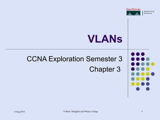 8 Aug 2014 S Ward Abingdon and Witney College 1
VLANs
CCNA Exploration Semester 3
Chapter 3
 