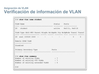 Asignación de VLAN
Verificación de información de VLAN
 