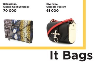 Balenciaga,
Classic Gold Envelope
70 000
Givenchy,
Obsedia Podium
61 000
It Bags
 