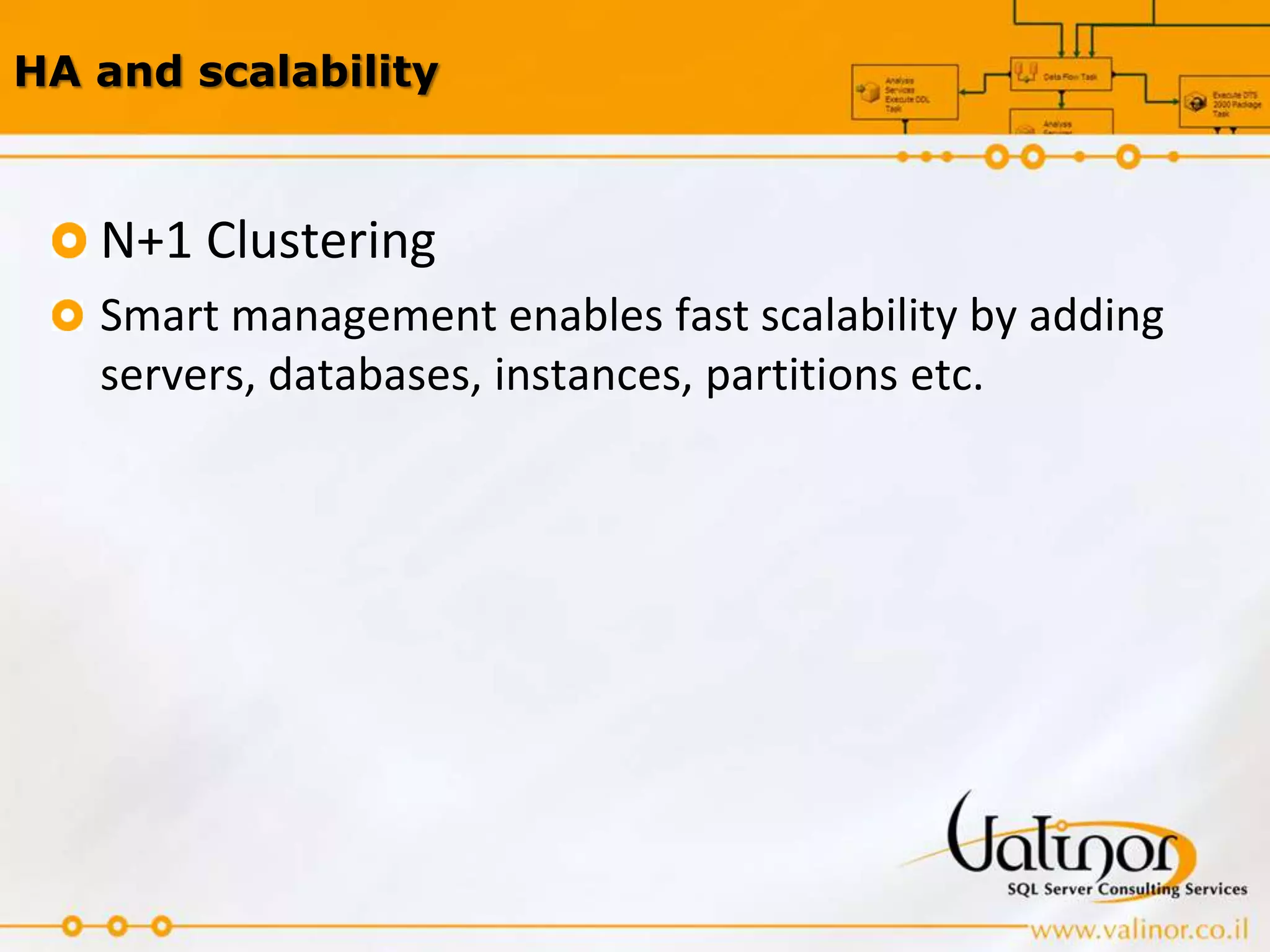 Now we are dealing with hundreds of TeraBytesNow, a more flexible definition for VLDB prevails:It’s a VLDB when you can no longer use “common and standard” techniques for management and performanceVLDB project ChallengesPlenty of data to handleMassive data insertionMassive query loadsNeed for High AvailabilityNeed for ScalabilityCost reduction