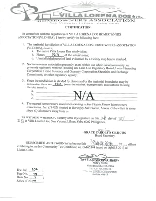 VLDHOA - Certificate on Coverage