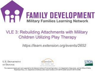 FD SMS icons
https://learn.extension.org/events/2652
VLE 3: Rebuilding Attachments with Military
Children Utilizing Play Therapy
1
 