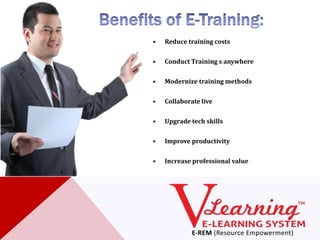 •   Reduce training costs

•   Conduct Training s anywhere

•   Modernize training methods

•   Collaborate live

•   Upgrade tech skills

•   Improve productivity

•   Increase professional value
 