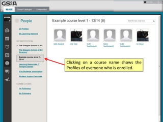 Clicking on a course name shows the
Profiles of everyone who is enrolled.