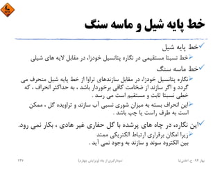 ‫ﺳﻨﮓ‬ ‫ﻣﺎﺳﻪ‬ ‫و‬ ‫ﺷﻴﻞ‬ ‫ﭘﺎﻳﻪ‬ ‫ﺧﻂ‬
‫ﺷﻴﻞ‬ ‫ﭘﺎﻳﻪ‬ ‫ﺧﻂ‬
‫ﺧﻮدزا‬ ‫ﭘﺘﺎﻧﺴﻴﻞ‬ ‫ﻧﮕﺎره‬ ‫در‬ ‫ﻣﺴﺘﻘﻴﻤﻲ‬ ‫ﻧﺴﺒﺘﺎ‬ ‫ﺧﻂ‬، ‫ﺷ‬ ‫ﻫﺎي‬ ‫ﻻﻳﻪ‬ ‫ﻣﻘﺎﺑﻞ‬ ‫در‬‫ﻴﻠﻲ‬
‫ﺳﻨﮓ‬ ‫ﻣﺎﺳﻪ‬ ‫ﺧﻂ‬
‫ﻣﻨﺤﺮف‬ ‫ﺷﻴﻞ‬ ‫ﭘﺎﻳﻪ‬ ‫ﺧﻂ‬ ‫از‬ ‫ﺗﺮاوا‬ ‫ﺳﺎزﻧﺪﻫﺎي‬ ‫ﻣﻘﺎﺑﻞ‬ ‫در‬ ،‫ﺧﻮدزا‬ ‫ﭘﺘﺎﻧﺴﻴﻞ‬ ‫ﻧﮕﺎره‬‫ﻣﻲ‬
‫ﻛ‬ ، ‫اﻧﺤﺮاف‬ ‫ﺣﺪاﻛﺜﺮ‬ ‫ﺑﻪ‬ ، ‫ﺑﺎﺷﺪ‬ ‫ﺑﺮﺧﻮردار‬ ‫ﻛﺎﻓﻲ‬ ‫ﺿﺨﺎﻣﺖ‬ ‫از‬ ‫ﺳﺎزﻧﺪ‬ ‫اﮔﺮ‬ ‫و‬ ‫ﮔﺮدد‬‫ﻪ‬
‫رﺳﺪ‬ ‫ﻣﻲ‬ ‫اﺳﺖ‬ ‫ﻣﺴﺘﻘﻴﻢ‬ ‫و‬ ‫ﺛﺎﺑﺖ‬ ‫ﻧﺴﺒﺘﺎ‬ ‫ﺧﻄﻲ‬.
‫ﻣﻤﻜ‬ ، ‫ﮔﻞ‬ ‫ﺗﺮاوﻳﺪه‬ ‫و‬ ‫ﺳﺎزﻧﺪ‬ ‫آب‬ ‫ﻧﺴﺒﻲ‬ ‫ﺷﻮري‬ ‫ﻣﻴﺰان‬ ‫ﺑﻪ‬ ‫ﺑﺴﺘﻪ‬ ‫اﻧﺤﺮاف‬ ‫اﻳﻦ‬‫ﻦ‬
‫ﺑﺎﺷﺪ‬ ‫ﭼﭗ‬ ‫ﻳﺎ‬ ‫راﺳﺖ‬ ‫ﻃﺮف‬ ‫ﺑﻪ‬ ‫اﺳﺖ‬.
‫ﻧﮕﺎره‬ ‫اﻳﻦ‬، ‫ر‬ ‫ﻧﻤﻲ‬ ‫ﺑﻜﺎر‬ ، ‫ﻫﺎدي‬ ‫ﻏﻴﺮ‬ ‫ﺣﻔﺎري‬ ‫ﮔﻞ‬ ‫ﺑﺎ‬ ‫ﭘﺮﺷﺪه‬ ‫ﻫﺎي‬ ‫ﭼﺎه‬ ‫در‬‫ود‬.
‫ﻣﻤﺘﺪ‬ ‫اﻟﻜﺘﺮﻳﻜﻲ‬ ‫ارﺗﺒﺎط‬ ‫ﺑﺮﻗﺮاري‬ ‫اﻣﻜﺎن‬ ‫زﻳﺮا‬
‫آﻳﺪ‬ ‫ﻧﻤﻲ‬ ‫وﺟﻮد‬ ‫ﺑﻪ‬ ‫ﺳﺎزﻧﺪ‬ ‫و‬ ‫ﺳﻮﻧﺪ‬ ‫اﻟﻜﺘﺮود‬ ‫ﺑﻴﻦ‬.
‫ﺑﻬﺎر‬94-‫ح‬.‫اﻋﻠﻤﻲ‬‫ﻧﻴﺎ‬‫ﭼﺎه‬ ‫از‬ ‫ﻧﻤﻮدارﮔﻴﺮي‬)‫ﭼﻬﺎرم‬ ‫وﻳﺮاﻳﺶ‬(127
 