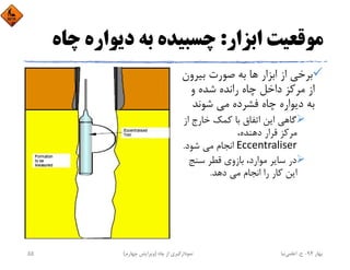 ‫اﺑﺰار‬ ‫ﻣﻮﻗﻌﻴﺖ‬:‫ﭼ‬ ‫دﻳﻮاره‬ ‫ﺑﻪ‬ ‫ﭼﺴﺒﻴﺪه‬‫ﺎه‬
‫ﺑﻴﺮ‬ ‫ﺻﻮرت‬ ‫ﺑﻪ‬ ‫ﻫﺎ‬ ‫اﺑﺰار‬ ‫از‬ ‫ﺑﺮﺧﻲ‬‫ون‬
‫و‬ ‫ﺷﺪه‬ ‫راﻧﺪه‬ ‫ﭼﺎه‬ ‫داﺧﻞ‬ ‫ﻣﺮﻛﺰ‬ ‫از‬
‫ﺷﻮﻧﺪ‬ ‫ﻣﻲ‬ ‫ﻓﺸﺮده‬ ‫ﭼﺎه‬ ‫دﻳﻮاره‬ ‫ﺑﻪ‬
‫از‬ ‫ﺧﺎرج‬ ‫ﻛﻤﻚ‬ ‫ﺑﺎ‬ ‫اﺗﻔﺎق‬ ‫اﻳﻦ‬ ‫ﮔﺎﻫﻲ‬
،‫دﻫﻨﺪه‬ ‫ﻗﺮار‬ ‫ﻣﺮﻛﺰ‬
Eccentraliser‫ﺷﻮد‬ ‫ﻣﻲ‬ ‫اﻧﺠﺎم‬.
‫ﺳﻨﺞ‬ ‫ﻗﻄﺮ‬ ‫ﺑﺎزوي‬ ،‫ﻣﻮارد‬ ‫ﺳﺎﻳﺮ‬ ‫در‬
‫دﻫﺪ‬ ‫ﻣﻲ‬ ‫اﻧﺠﺎم‬ ‫را‬ ‫ﻛﺎر‬ ‫اﻳﻦ‬.
‫ﺑﻬﺎر‬94-‫ح‬.‫اﻋﻠﻤﻲ‬‫ﻧﻴﺎ‬‫ﭼﺎه‬ ‫از‬ ‫ﻧﻤﻮدارﮔﻴﺮي‬)‫ﭼﻬﺎرم‬ ‫وﻳﺮاﻳﺶ‬(55
 