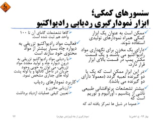 ‫ﻛﻤﻜﻲ؛‬ ‫ﺳﻨﺴﻮرﻫﺎي‬
‫اﺑﺰار‬		‫رادﻳﻮاﻛﺘﻴﻮ‬ ‫ردﻳﺎﺑﻲ‬ ‫ﻧﻤﻮدارﮔﻴﺮي‬
‫اﺑﺰار‬ ‫ﻳﻚ‬ ‫ﻋﻨﻮان‬ ‫ﺑﻪ‬ ‫اﺳﺖ‬ ‫ﻣﻤﻜﻦ‬
‫ﺗﻮﻟﻴﺪي‬ ‫ﻧﻤﻮدارﻫﺎي‬ ‫ﻫﻤﺮاه‬ ‫ﻛﻤﻜﻲ‬
‫ﺷﻮﻧﺪ‬ ‫اﺳﺘﻔﺎده‬.
‫ﻣﻮاد‬ ‫ﻧﮕﻬﺪاري‬ ‫ﺑﺮاي‬ ‫ﻣﺨﺰن‬ ‫ﻳﻚ‬ ‫داراي‬
‫ﻗﺴ‬ ‫ﻳﻚ‬ ‫و‬ ‫ﺑﺎﺷﻨﺪ‬ ‫ﻣﻲ‬ ‫رادﻳﻮاﻛﺘﻴﻮ‬‫ﻤﺖ‬
‫اﺑﺰار‬ ‫ﺑﺎﻻي‬ ‫ﻗﺴﻤﺖ‬ ‫در‬ ‫ﭘﻤﭗ‬ ‫ﻣﻜﺶ‬
،‫دارد‬ ‫ﻗﺮار‬
‫ﻳ‬ ‫ﻳﻚ‬ ‫ﻛﻪ‬ ‫اﺳﺖ‬ ‫ﻣﻤﻜﻦ‬ ‫اﺑﺰار‬ ‫اﻳﻦ‬ ‫در‬‫ﺎ‬
‫ﮔﺮدد‬ ‫ﺗﻌﺒﻴﻪ‬ ‫ﮔﻴﺮﻧﺪه‬ ‫دو‬)‫دا‬ ‫ﻣﻌﻤﻮﻻ‬‫راي‬
‫ﺑﺎﺷﺪ‬ ‫ﻣﻲ‬ ‫ﮔﻴﺮﻧﺪه‬ ‫دو‬.(
‫ﭘﺮﺗﻮاﻓﺸﺎﻧﻲ‬ ‫ﺗﺸﻌﺸﻌﺎت‬ ‫ﺑﻴﺸﺘﺮ‬‫ﻃﺒﻴﻌﻲ‬
‫ﺗﻮرﻳ‬ ‫و‬ ‫اوراﻧﻴﻮم‬ ، ‫ﭘﺘﺎﺳﻴﻢ‬ ‫از‬ ‫ﻧﺎﺷﻲ‬‫ﻢ‬
‫ﻛﻪ‬ ‫اﺳﺖ‬
‫ﻛ‬ ‫اﻧﺪ‬ ‫ﻳﺎﻓﺘﻪ‬ ‫ﺗﻤﺮﻛﺰ‬ ‫ﻫﺎ‬ ‫ﺷﻴﻞ‬ ‫در‬ ‫ﻋﻤﻮﻣﺎ‬‫ﻪ‬
‫ﺗﺎ‬ ‫آن‬ ‫ﮔﺎﻣﺎي‬ ‫ﺗﺸﻌﺸﻌﺎت‬ ‫ﮔﺎﻫﺎ‬100
‫اﺳﺖ‬ ‫ﺷﺪه‬ ‫ﺛﺒﺖ‬ ‫ﻫﻢ‬ ‫واﺣﺪ‬.
‫ﺗﺰرﻳﻘﻲ‬ ‫رادﻳﻮاﻛﺘﻴﻮ‬ ‫ﻣﻮاد‬ ‫ﻓﻌﺎﻟﻴﺖ‬‫ﺑﻪ‬
‫ﻣﻮاد‬ ‫از‬ ‫ﺑﻴﺸﺘﺮ‬ ‫ﺑﺴﻴﺎر‬ ‫ﭼﺎه‬ ‫دﻳﻮاره‬
‫اﺳﺖ‬ ‫ﺳﺎزﻧﺪ‬ ‫ﺧﻮد‬ ‫ﻣﺤﺘﻮي‬
‫ﺗﺰرﻳﻘﻲ‬ ‫رادﻳﻮاﻛﺘﻴﻮ‬ ‫ﻣﻮاد‬ ‫ردﻳﺎﺑﻲ‬ ‫ﺑﺎ‬‫ﺑﻪ‬
‫ﻣﻮاد‬ ‫ﻣﺠﺪد‬ ‫ﺗﻮﻟﻴﺪ‬ ‫و‬ ‫ﭼﺎه‬ ‫دﻳﻮاره‬ ‫درون‬
‫وﺟﻮد‬ ‫ﺧﻮﺑﻲ‬ ‫ﺑﻪ‬ ‫ﺗﻮان‬ ‫ﻣﻲ‬ ،‫ﺗﺰرﻳﻘﻲ‬
‫ﭘﺸ‬ ‫ﻟﻮﻟﻪ‬ ‫ﻳﺎ‬ ‫و‬ ‫ﻛﺎﻧﺎﻟﻬﺎ‬ ‫داﺧﻞ‬ ‫در‬ ‫ﺟﺮﻳﺎن‬‫ﺖ‬
‫ﻧﻤﻮد‬ ‫ﻣﺸﺨﺺ‬ ‫ﺟﺪاري‬ ‫ﻫﺎي‬ ‫ﻟﻮﻟﻪ‬.
‫ردﻳﺎب‬ ‫ﻧﻤﻮدارﻫﺎي‬ ‫ﻛﺎرﺑﺮد‬
‫و‬ ‫ﻣﺨﺰن‬ ‫ارزﻳﺎﺑﻲ‬
‫ﺑﺮداﺷ‬ ‫ازدﻳﺎد‬ ‫ﻋﻤﻠﻴﺎت‬ ‫ﻛﻴﻔﻲ‬ ‫ﺗﻌﻴﻴﻦ‬‫ﺖ‬
‫ﺑﻬﺎر‬94-‫ح‬.‫اﻋﻠﻤﻲ‬‫ﻧﻴﺎ‬‫ﭼﺎه‬ ‫از‬ ‫ﻧﻤﻮدارﮔﻴﺮي‬)‫ﭼﻬﺎرم‬ ‫وﻳﺮاﻳﺶ‬(94
 