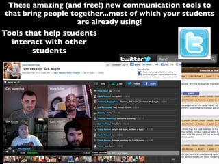 These amazing (and free!) new communication tools to
that bring people together...most of which your students
are already using!
Tools that help students
interact with other
students
 