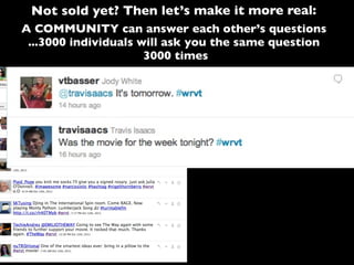 A COMMUNITY can answer each other’s questions
...3000 individuals will ask you the same question
3000 times
Not sold yet? Then let’s make it more real:
 