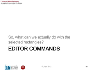 EDITOR COMMANDS
So, what can we actually do with the
selected rectangles?
VL/HCC 2013 30
 
