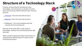 Structure of a Technology Stack
Primarily, all these different development tools,
technologies, and frameworks are divided...