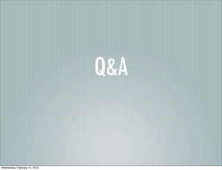 Q&A


Wednesday, February 10, 2010
 