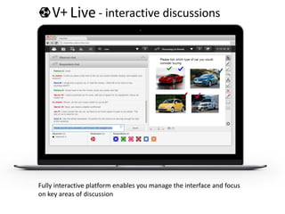 - interactive discussions
Fully interactive platform enables you manage the interface and focus
on key areas of discussion
 