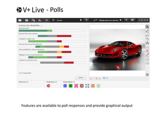 - Polls
Features are available to poll responses and provide graphical output
 