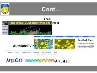 Cont…
Free
DOCK
AutoDock Vina
ArgusLab
 