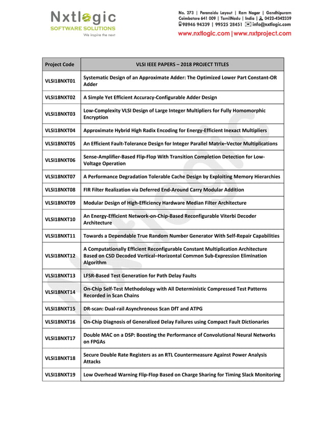 VLSI IEEE 2018 Project Titles | PDF