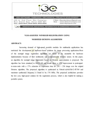 Vlsi assisted nonrigid registration using modified demons algorithm | PDF