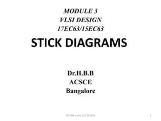 STICK DIAGRAMS
MODULE 3
VLSI DESIGN
17EC63/15EC63
Dr.H.B.B
ACSCE
Bangalore
DR.HBB notes VLSI DESIGN 1
 
