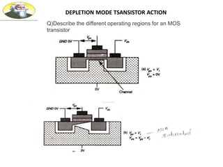 DEPLETION MODE TSANSISTOR ACTION
Q)Describe the different operating regions for an MOS
transistor
 