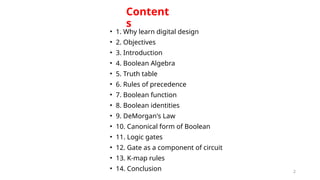 Comprehensive Guide to Digital Logic Design and Boolean Algebra | PPTX