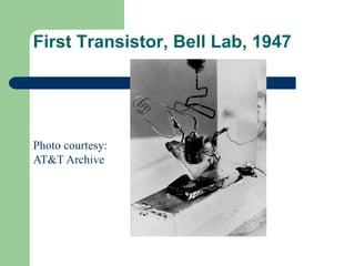 First Transistor, Bell Lab, 1947
Photo courtesy:
AT&T Archive
 