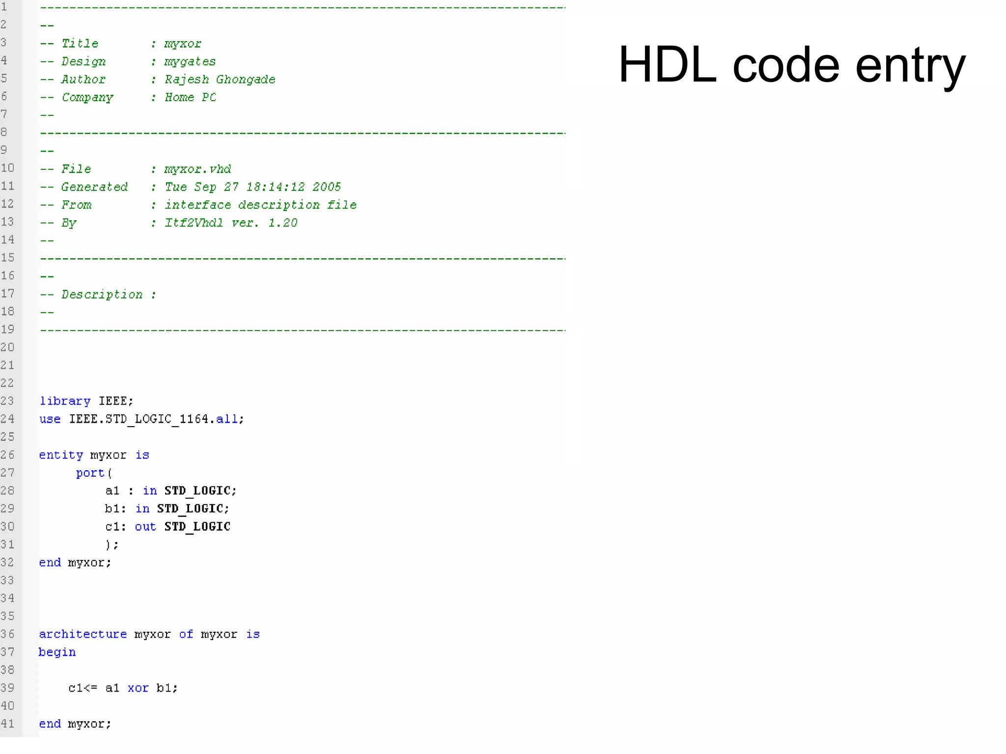 HDL code entry
 