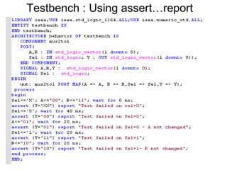 Testbench : Using assert…report
 