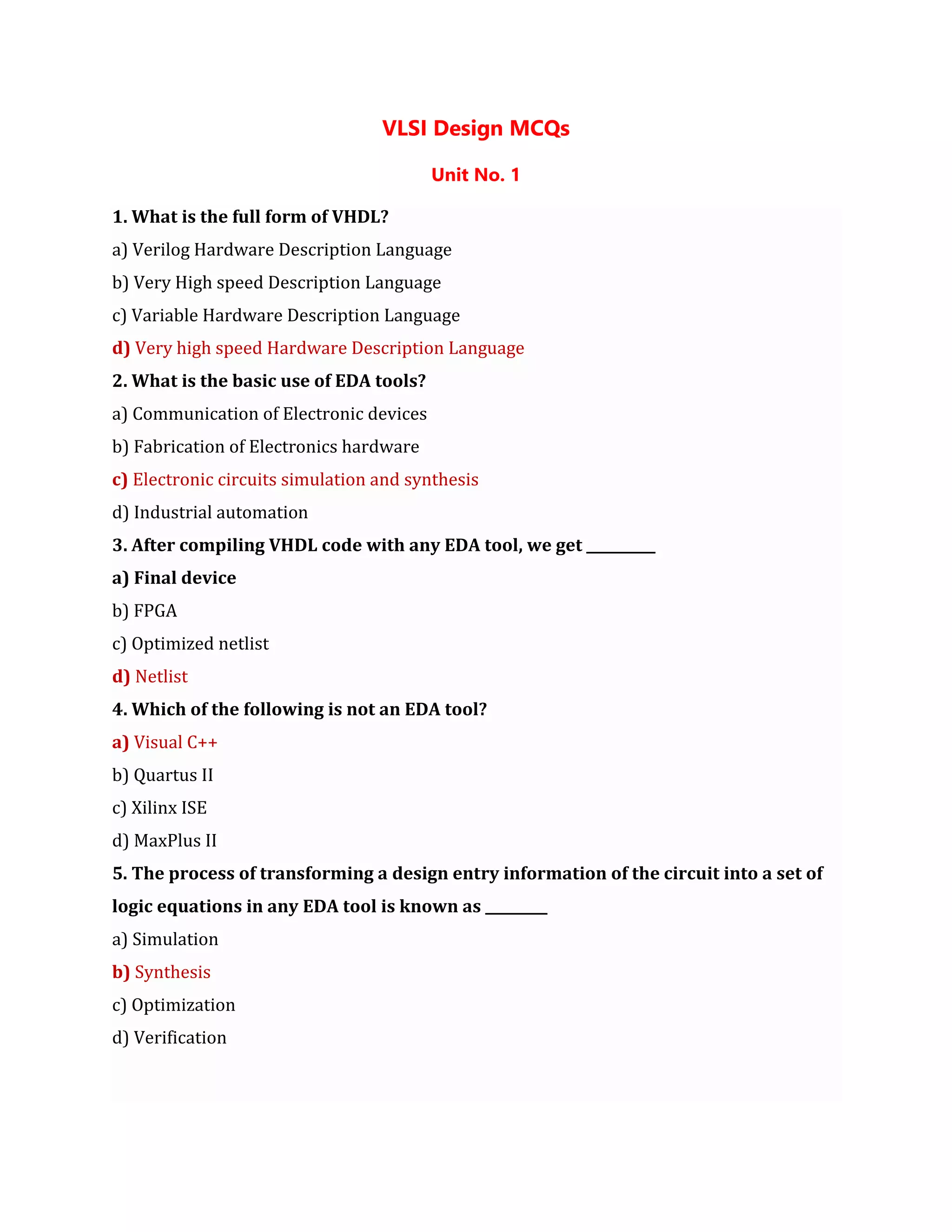 Vlsi design mc qs | PDF