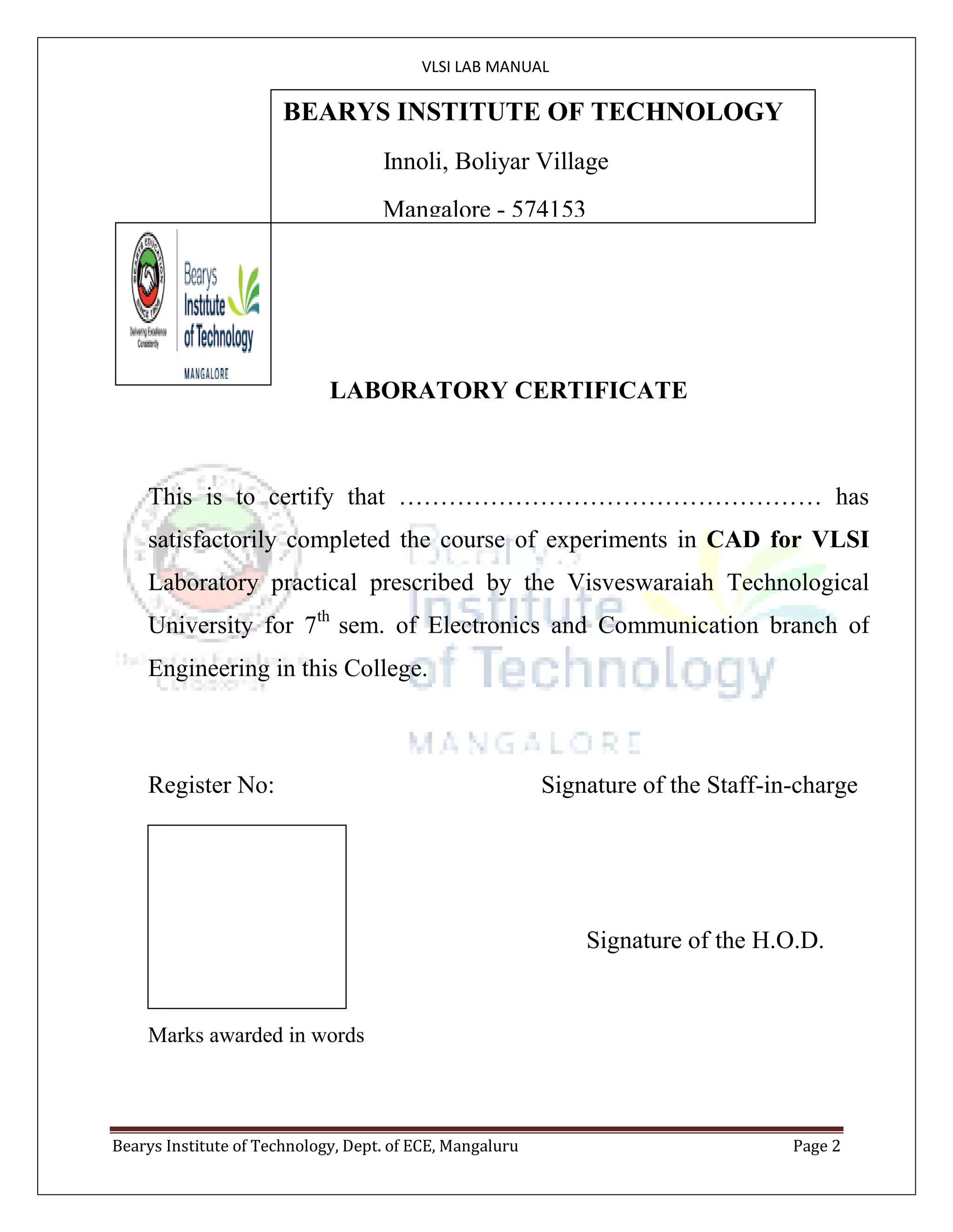 VTU ECE 7th sem VLSI lab manual