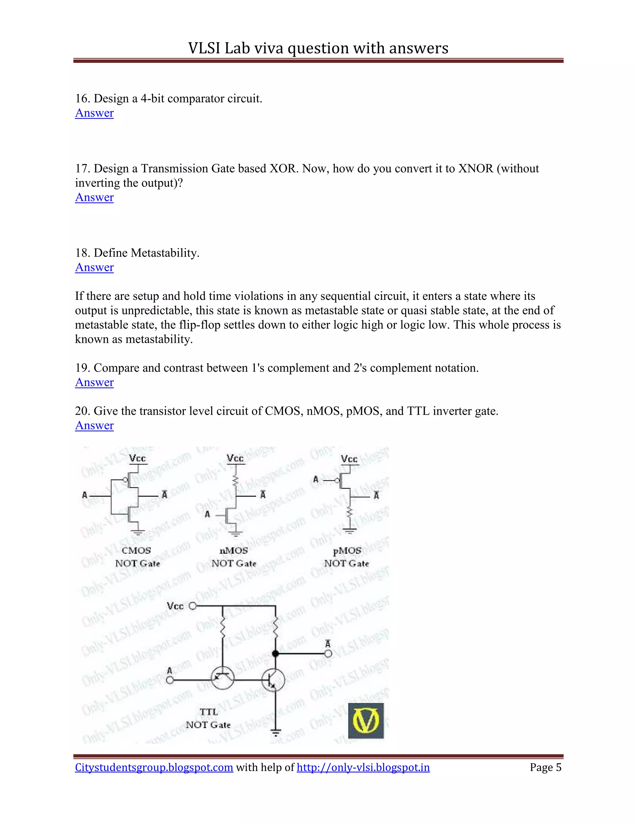 Vlsi lab viva question with answers | PDF