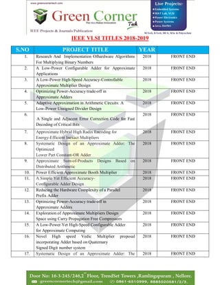 Vlsi Projects titles 2018 19 | PDF
