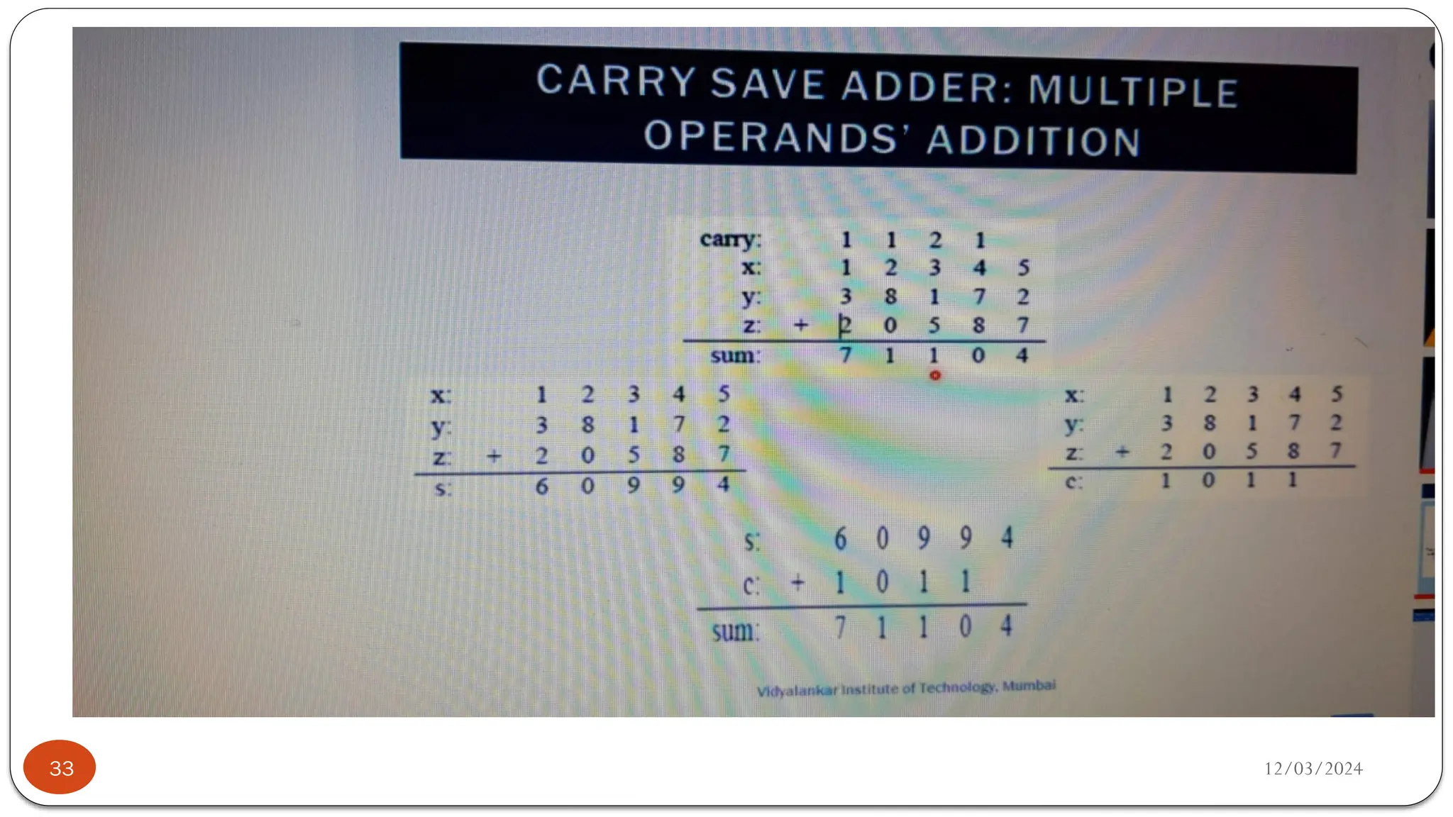 CARRY SAVE ADDER(CSA)
12/03/2024
33
 