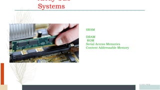 Array Sub
Systems
12/03/2024
SRAM
DRAM
ROM
Serial Access Memories
Content Addressable Memory
 