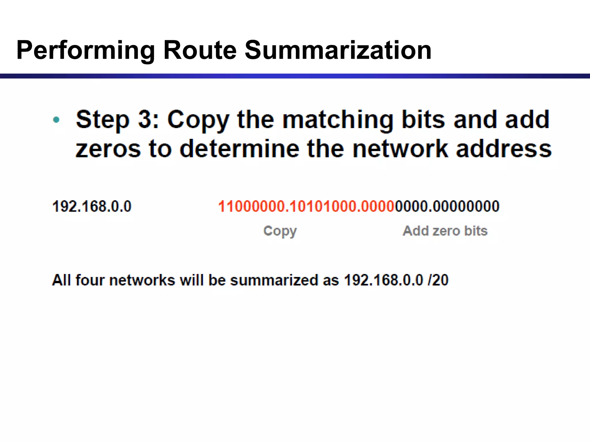 Performing Route Summarization
 