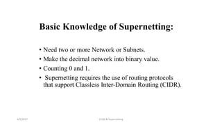 Vlsm and supernetting | PPTX | Computer Networking | Computing