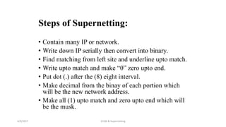 Vlsm and supernetting | PPTX | Computer Networking | Computing