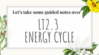 Let’s take some guided notes over
ENERGY CYCLE
LT2.3
 